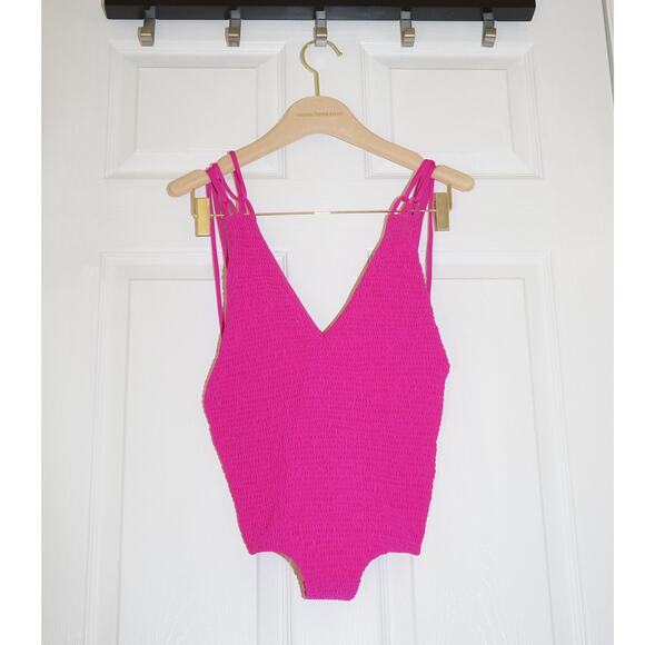 Tori Praver - Krishna Deep V-neck Strappy One Piece Swimsuit in Pink / Size XS - Picture 1 of 5
